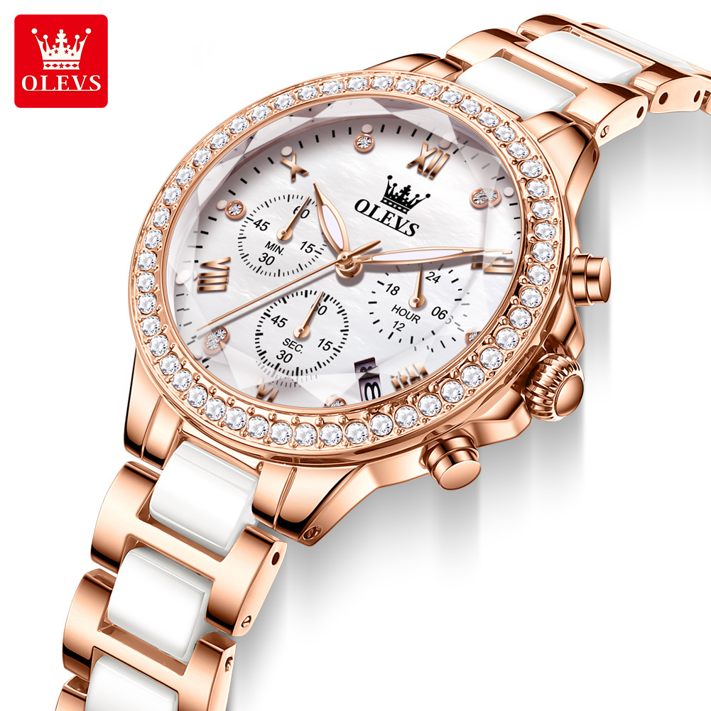 Luxury Ceramic Watch - ساعة OLEVS 9999 للسيدات، ساعة كوارتز