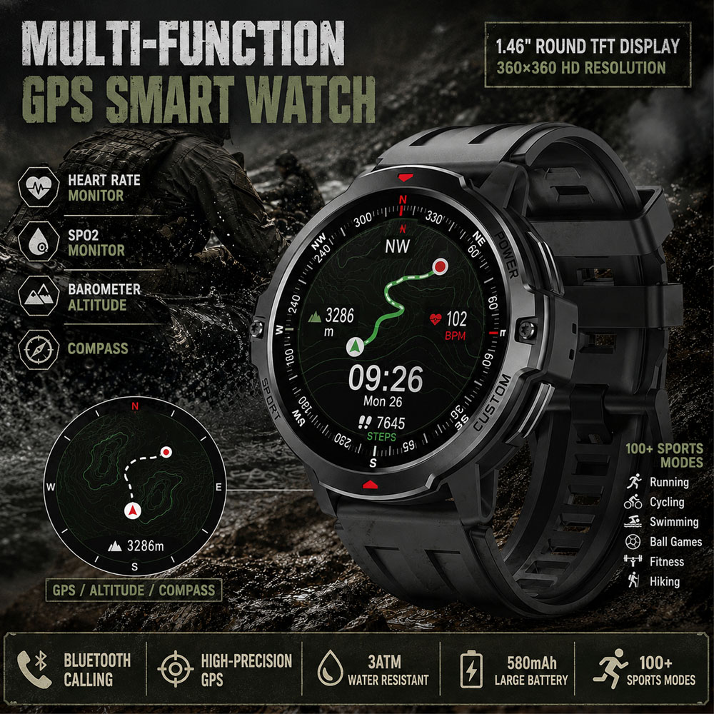 Smartwatch Timex Watches For Men - ساعة ذكية عسكرية جديدة بشاشة 1.46