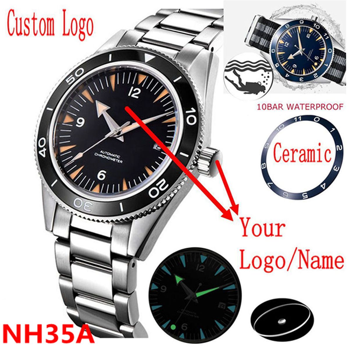 شعار مخصص NH35 ساعة يد تعمل با - مراجعة Luxury Ceramic Watch وسعره