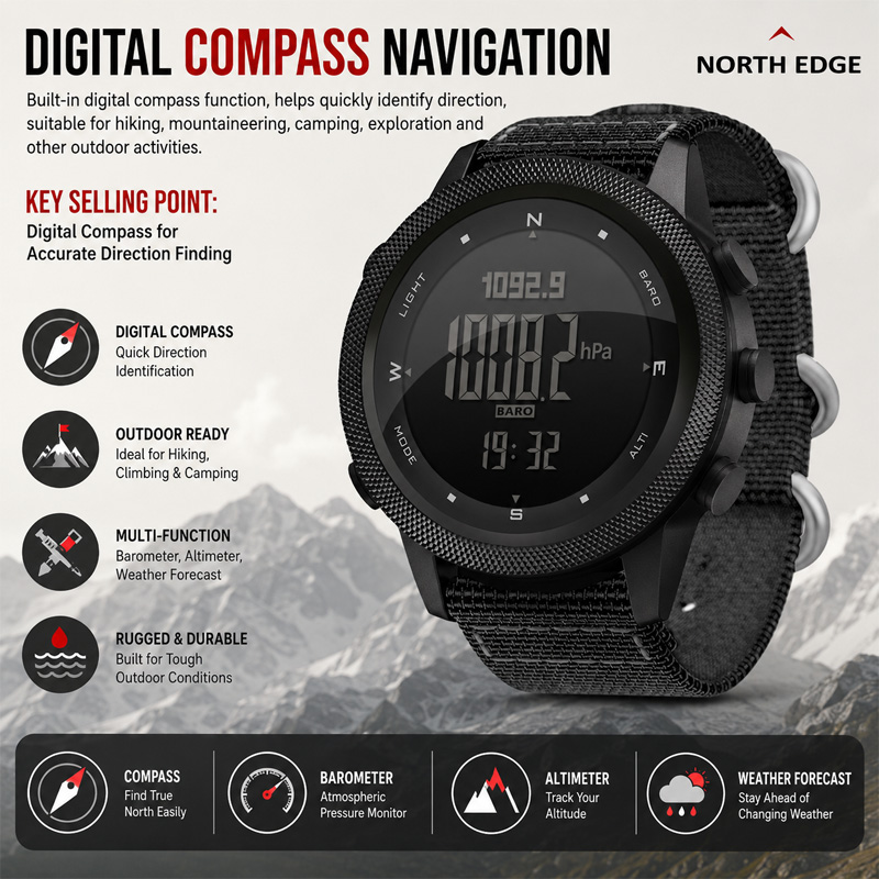 نورث إيدج أباتشي-46 ساعة رقمية - مراجعة Altimeter Compass Watch وسعره