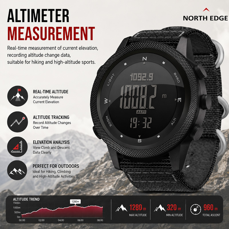 نورث إيدج أباتشي-46 ساعة رقمية - مراجعة Altimeter Compass Watch وسعره