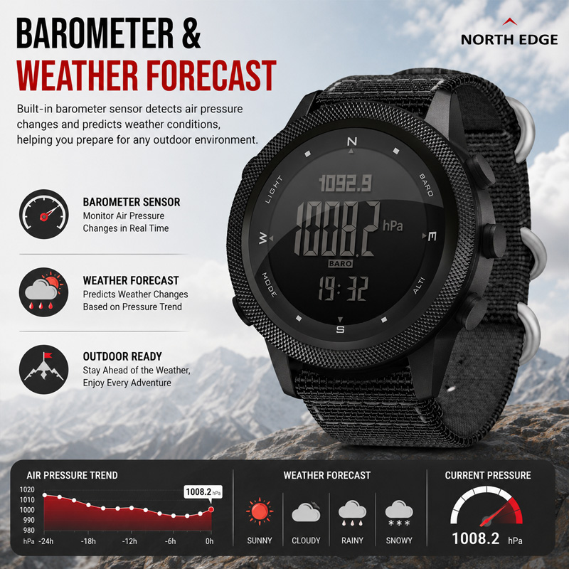 نورث إيدج أباتشي-46 ساعة رقمية - مراجعة Altimeter Compass Watch وسعره