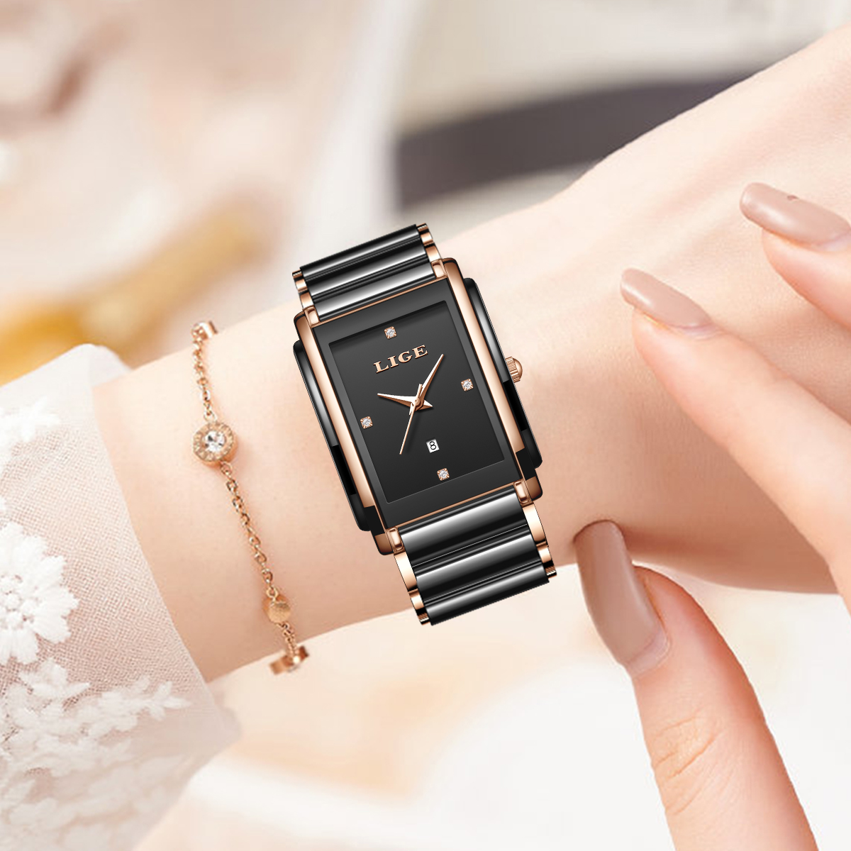 ساعة LIGE الأنيقة للنساء بحركة - مراجعة Luxury Ceramic Watch وسعره