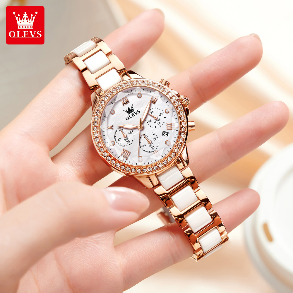 ساعة OLEVS 9999 للسيدات، ساعة  - مراجعة Luxury Ceramic Watch وسعره