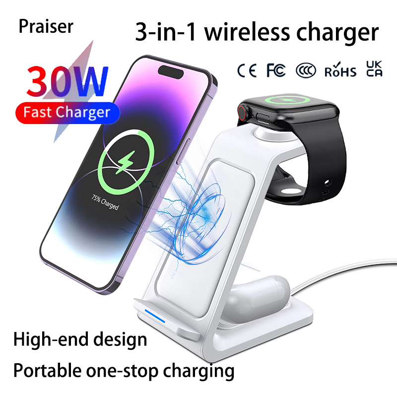 شاحن لاسلكي 3 في 1 بقوة 15 واط - مراجعة Smartwatch Watches For Iphone وسعره